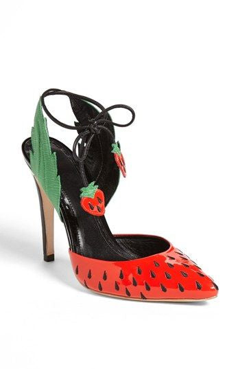 Alice and Olivia Strawberry Daquiri ankle wrap pumps