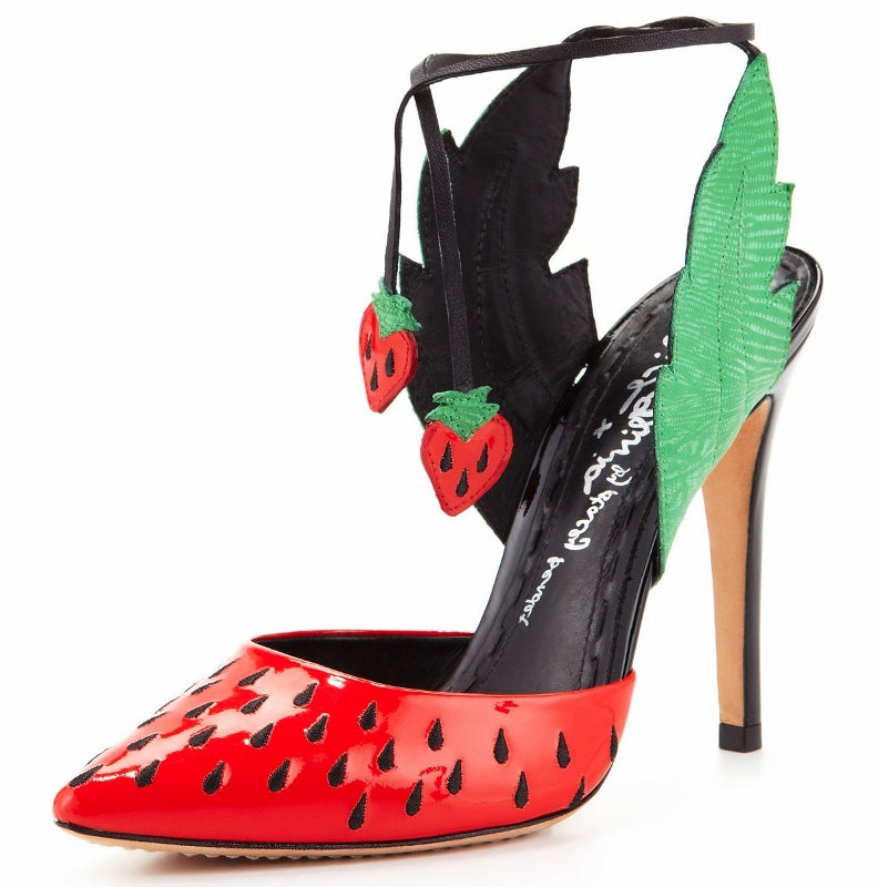 Alice and Olivia Strawberry Daquiri ankle wrap pumps