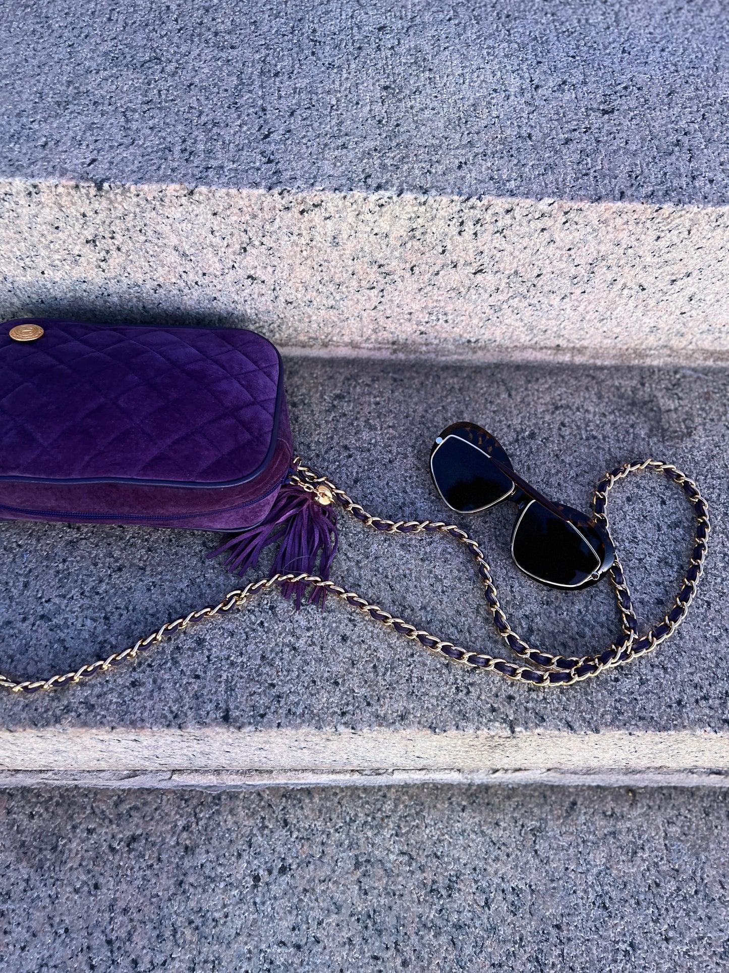 Vintage quilted suede chain purse with tassel