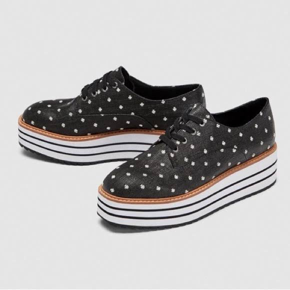 Zara *brand new polka dot flatform oxfords
