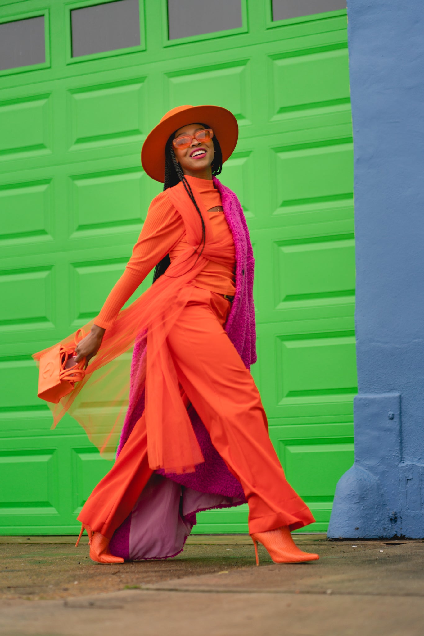 Orange long sleeve top with tulle detail