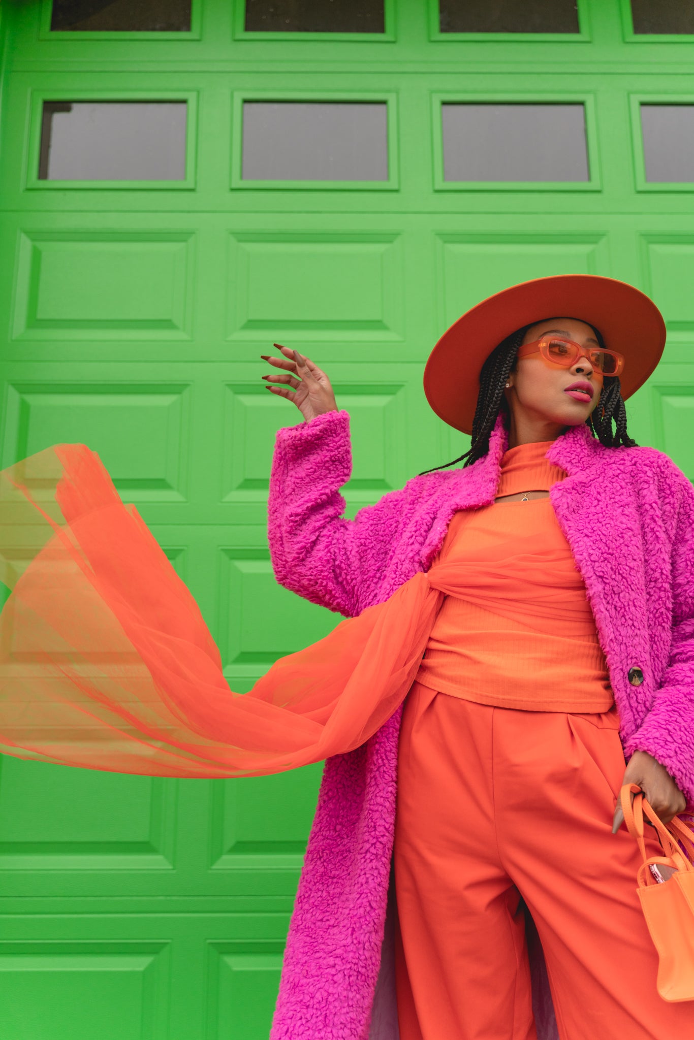 Orange long sleeve top with tulle detail
