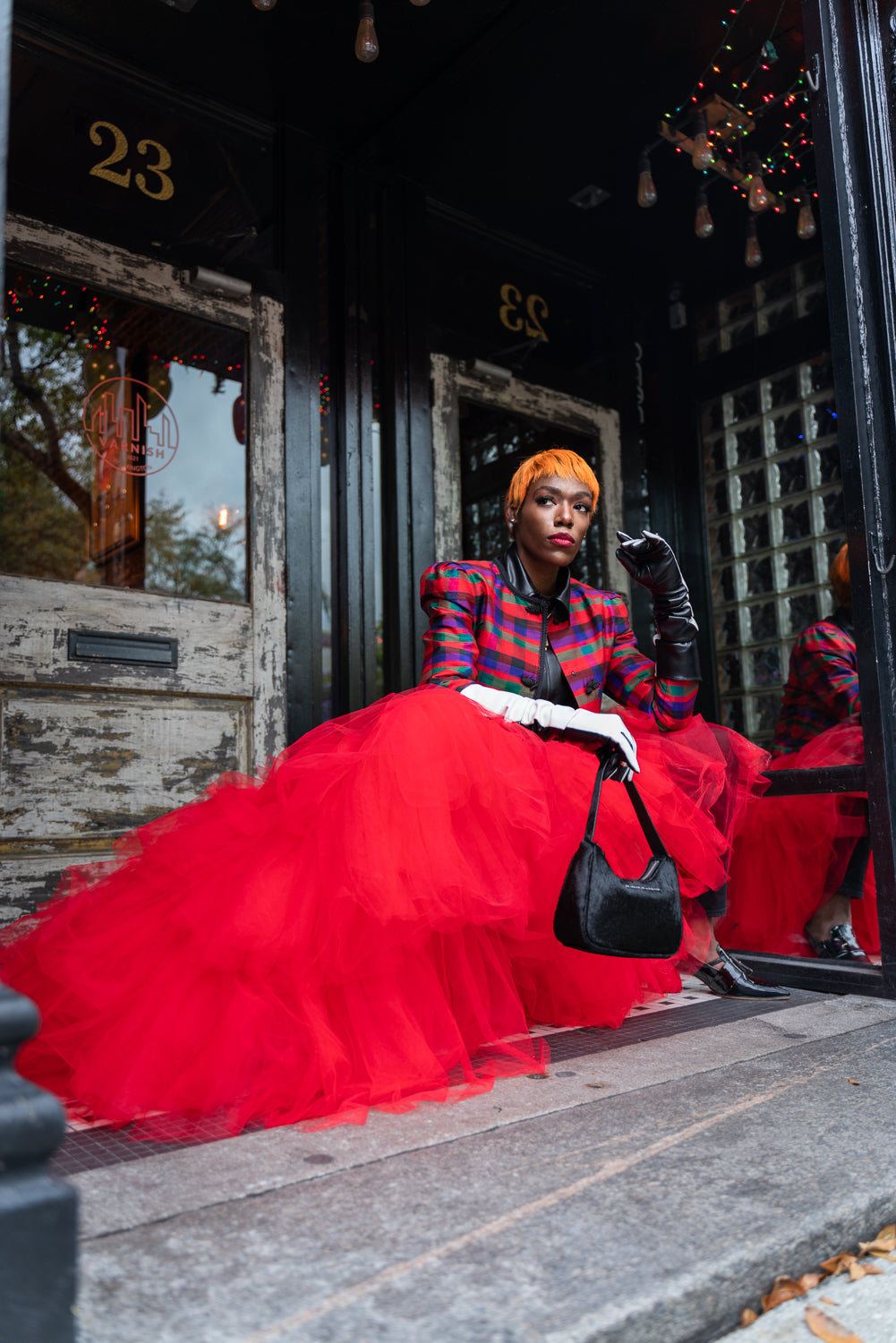 Maggy London silk plaid boxy blazer