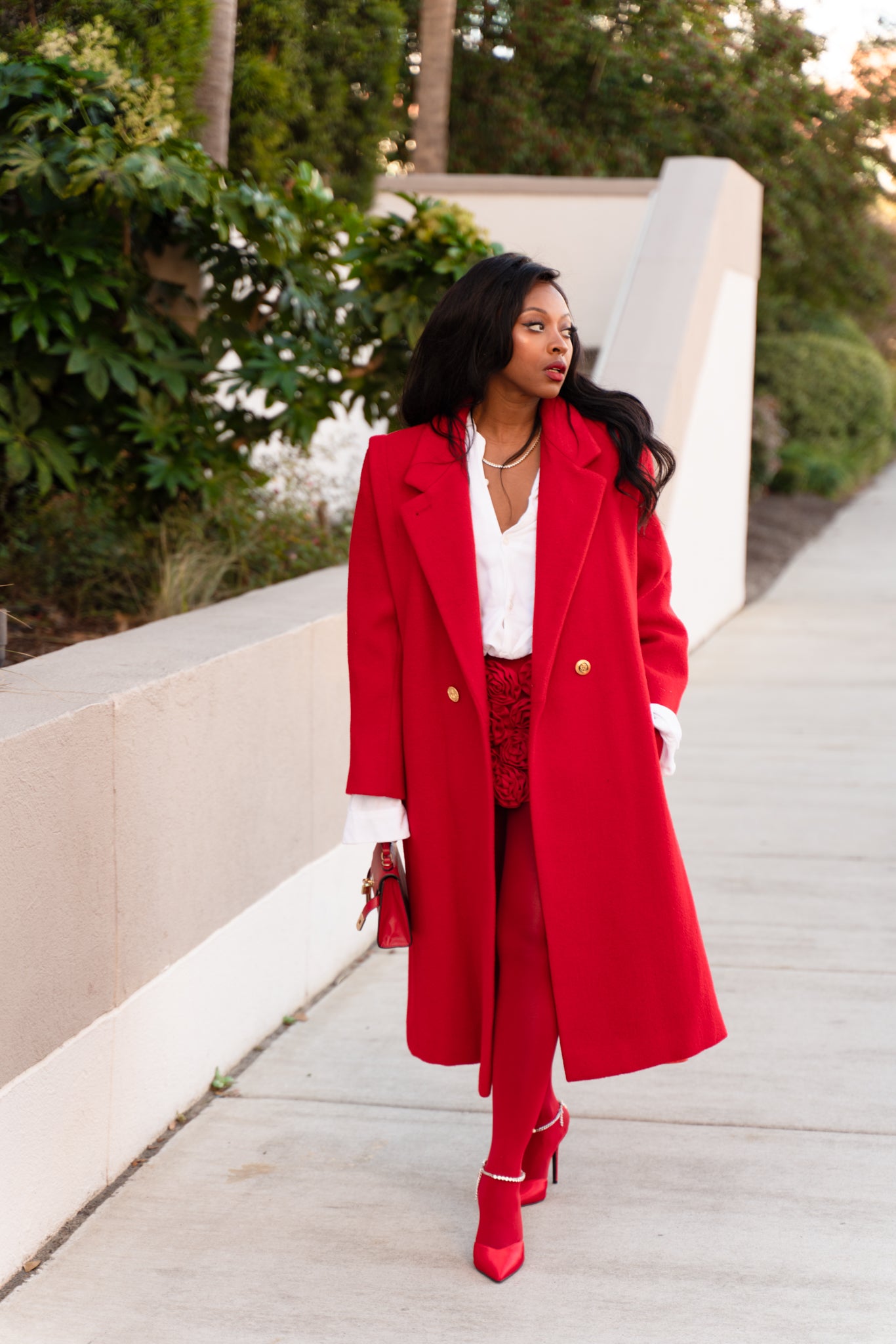 1980s Red Wool blend double breast maxi coat