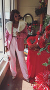 Vintage pink suit with real fur removable collar