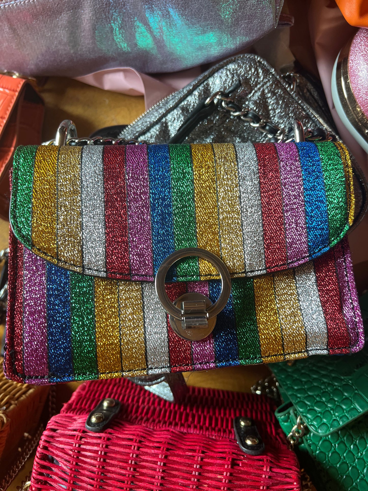 Zara rainbow metallic striped purse