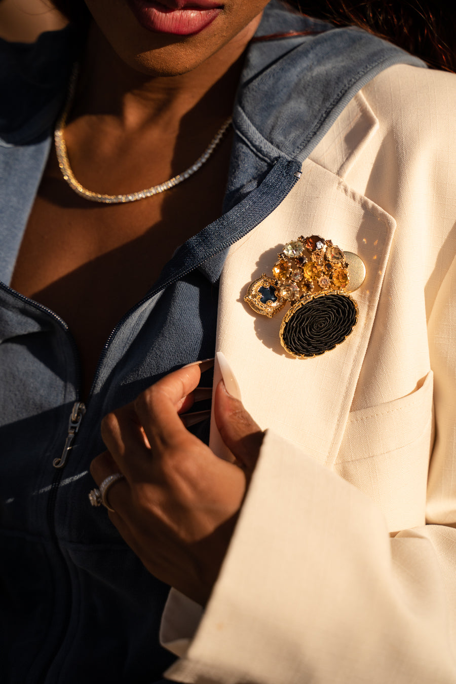Vintage oversized cream blazer with vintage button embellishment