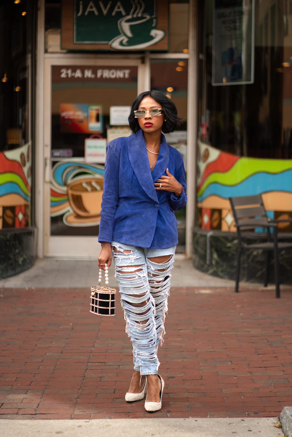 Vintage Cobalt Blue Firenze leather blazer