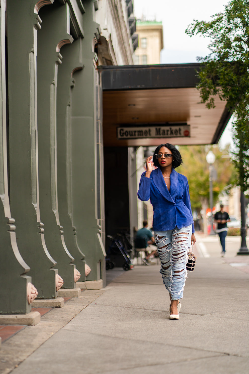 Vintage Cobalt Blue Firenze leather blazer