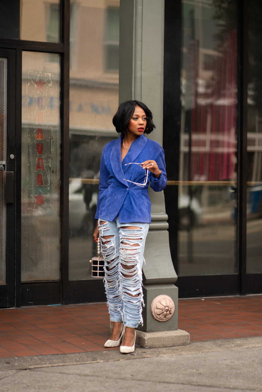 Vintage Cobalt Blue Firenze leather blazer