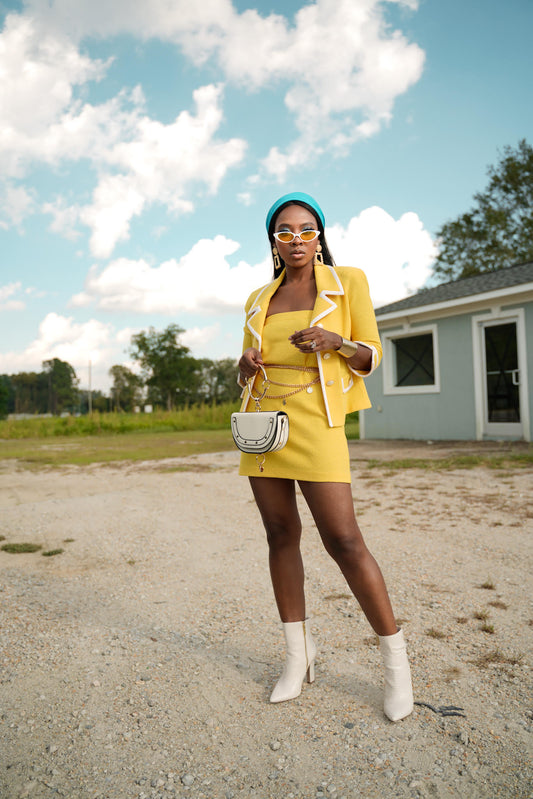 Yellow Chanel inspired skirt suit